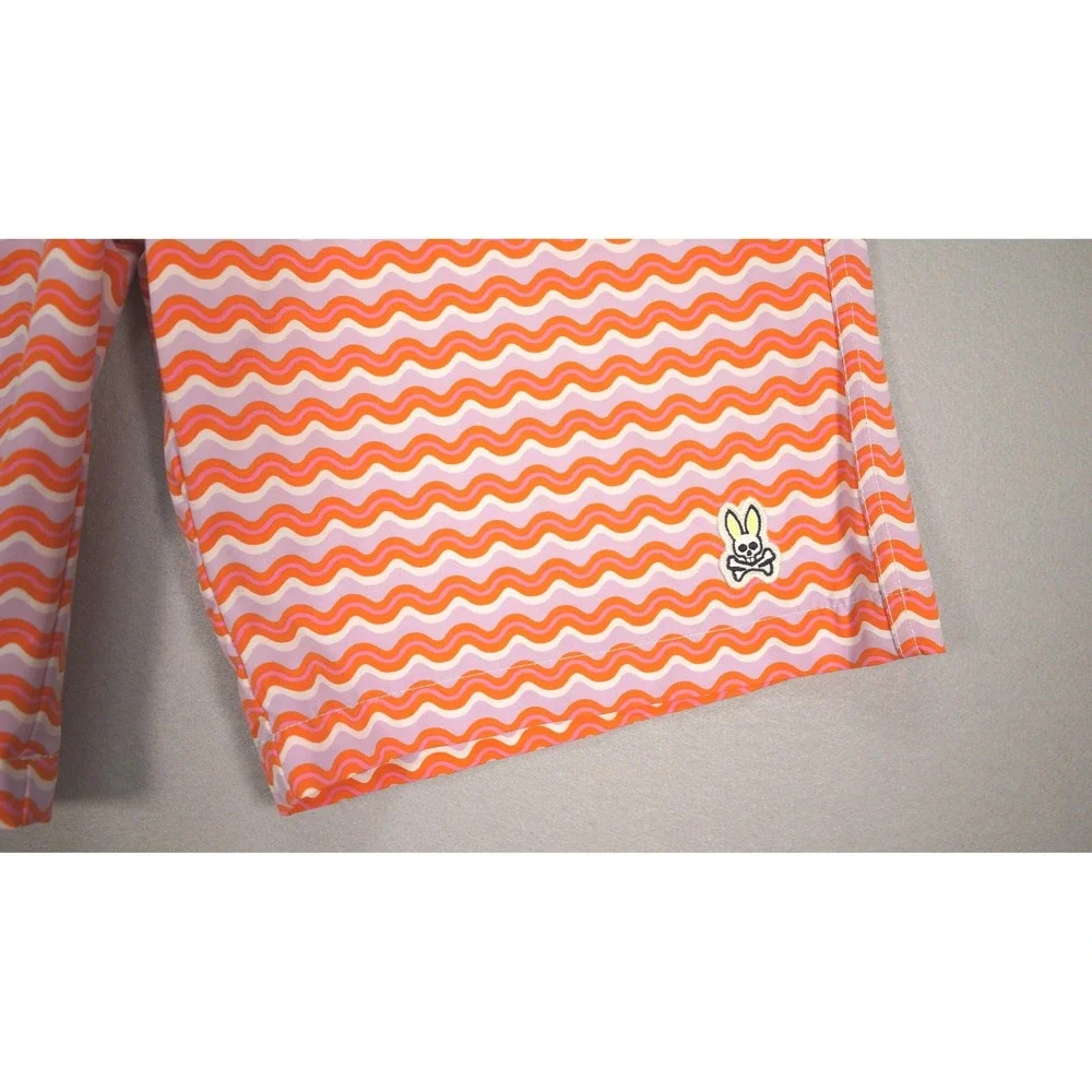 Psycho Bunny Mens Swim‎ Trunks Orange Pink Wavy Chevron Board Shorts Size Large